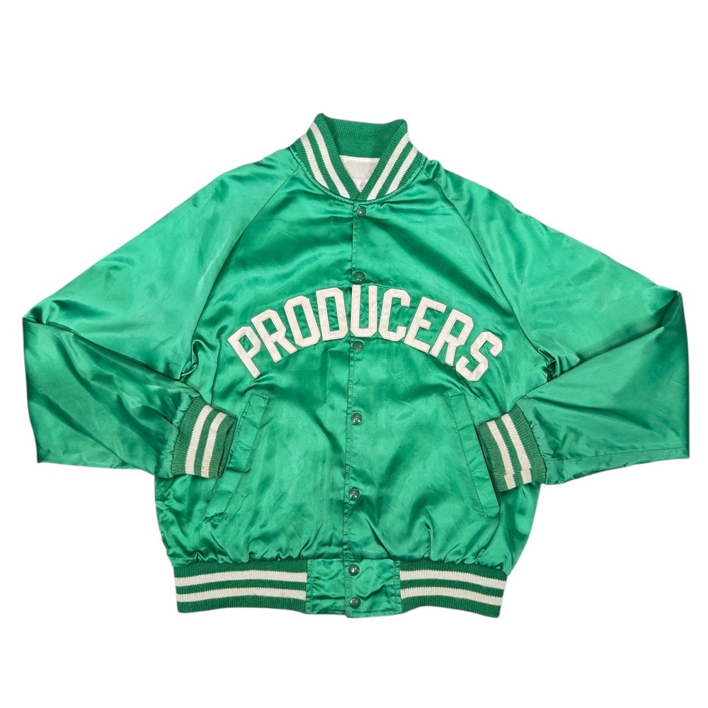 Vintage Active Generation Producers Satin Green‎ Snap Button Jacket Size Large